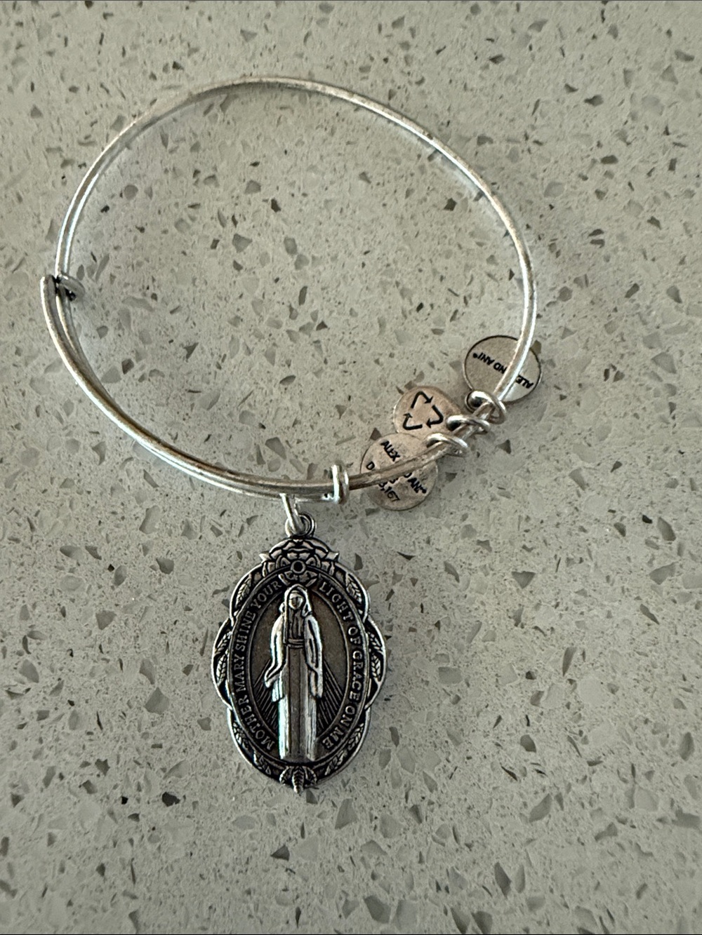 Alex and Ani Silver Religious Medal Charm Bangle Bracelet